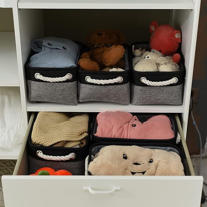 TheWarmHome Storage Basket for Organizing - 12x8x5.2 inch 1 Pack Fabric Storage Cubes, Baskets for Gifts Empty for Closet Organizer Dog Gift Cloth Toy (Grey & Black)