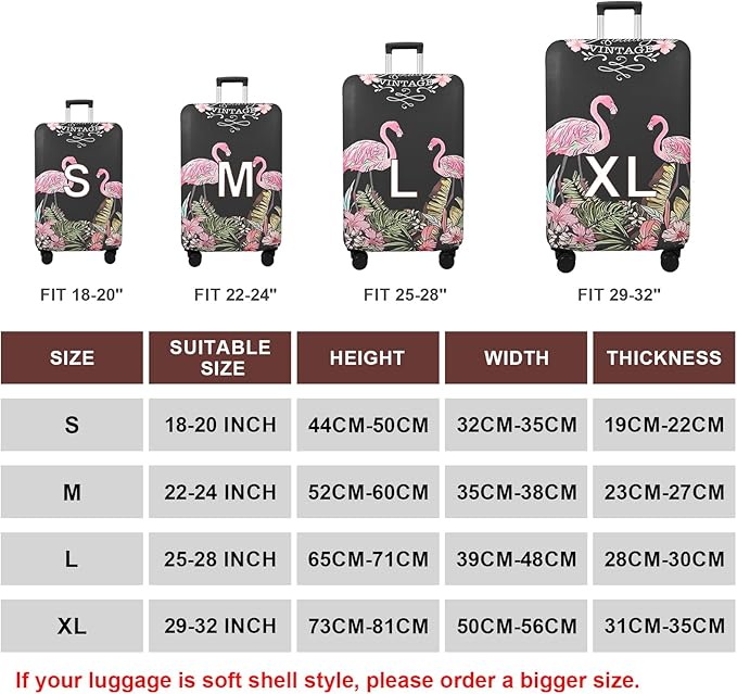 WUJIAONIAO Travel Luggage Cover Baggage Suitcase Cover Protector Skins 18-32 Inch (Flamingo A23, XL (for 29-32 inch luggage))