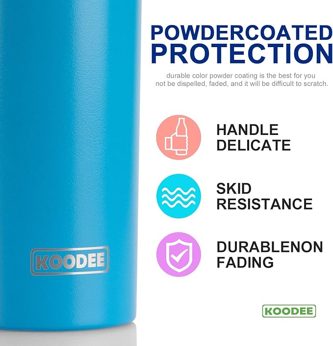 koodee Tumbler with Lid and Straw-20 oz Stainless Steel Vacuum Insulated Water Tumbler Cup for Adults, 2 Pack Slim Travel Coffee Tumbler for Women (Teal-Sky Blue)