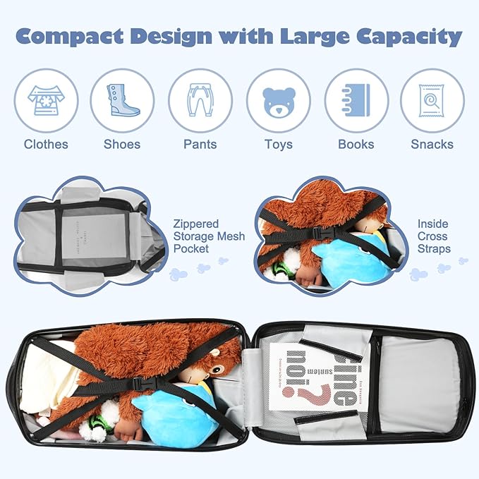 iubest Scooter Luggage Carry On Scooter Suitcase for Kids Age 4-15, Detachable & Foldable 4 in 1 Kids Suitcase, Multifunctional Ride On Travel Trolley Scooter Combo-Blue