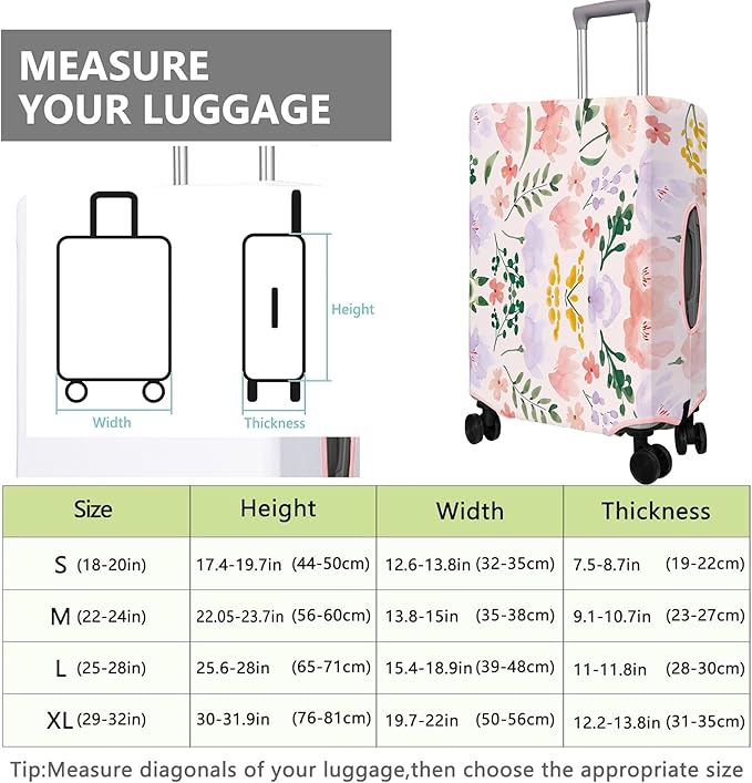 Travel Luggage Cover Suitcase Protector Fits 18-32 Inch Wheel Covers PatternedTravel Related Items Flower Luggage Protector Elastic M