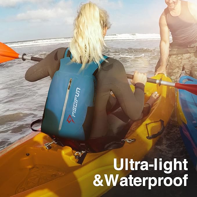 Piscifun Dry Bag Waterproof, Lightweight Dry Backpack Roll-Top Sealed with Waist Pouch and Phone Case Keeps Gear Dry Inside for Kayaking, Boating 10L 20L 30L