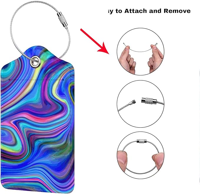 2-Packs Blue Purple Abstract Art Luggage Tags for Suitcases, Colorful Travel Label Tag with Privacy Cover Address Name ID & Stainless Steel Loop for for Adults Teens