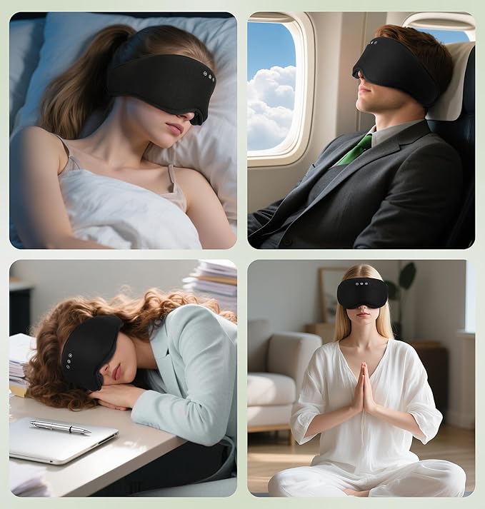 LC-dolida Bamboo Cotton Bluetooth Sleep Mask, 2 in 1 3D Soft Sleep Mask with Sleep Headphones, Sleep Eye Mask with Timming Setting, Blackout Sleeping Mask for Side Sleepers, Women Men, Black
