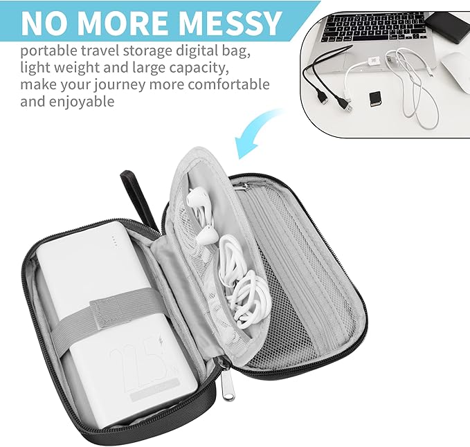 Electronics Travel Organizer,Portable Waterproof Electronic Travel Storage Bag for Small Charging Cord Storage,Charger,Small Electronics,SD Card etc,for Travel,Business -Black