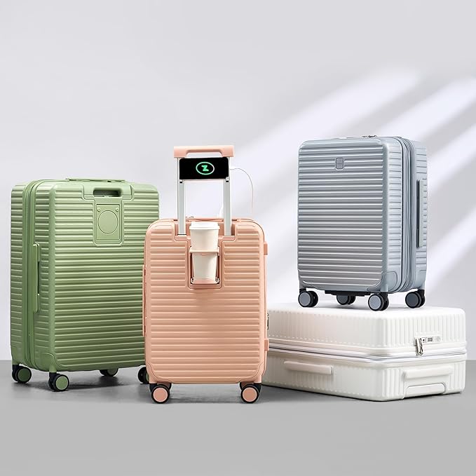 Hard Shell Suitcases Expandable Travel Luggage Sets 3 Piece, Carry on and Check in 3 Piece Luggage Suitcase Sets with Spinner Wheels Cup Holder Charger Built in (Caribbean Blue, 20/24/28)