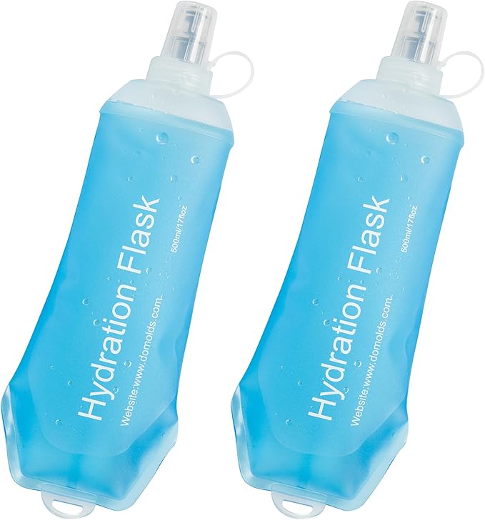 CLINTT 500ml Soft Flask, Foldable Running Water Bottle, TPU Folding Soft Water Flask, BPA-Free Collapsible Flask for Hydration Pack Running Vest, Cycling, Climbing, Hiking - 2Pcs, Blue