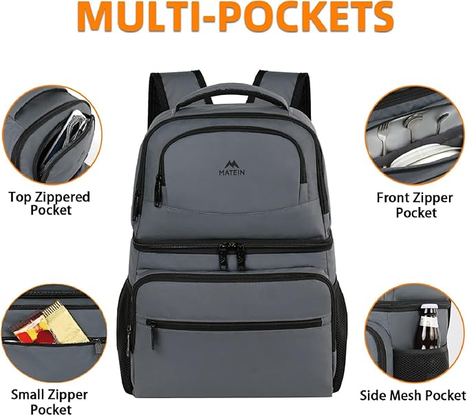 MATEIN Cooler Backpack, 26 Cans Insulated Lunch Backpack for Men Women, Leakproof Double Layer Lunch Cooler Bag Lightweight Soft Lunch Backpack with Cooler Compartment, Beach Camping Hiking Beer Gifts