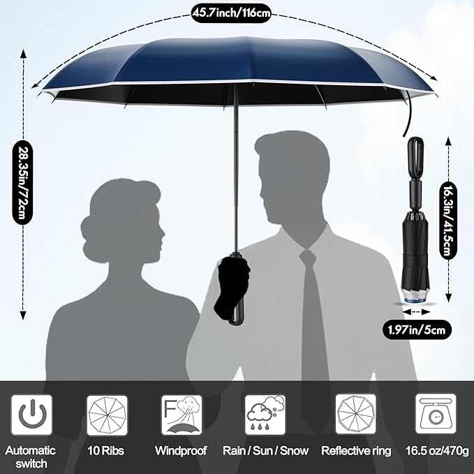 Auto Open Close Umbrella - Ultra Light Compact Travel & Backpack Size for Women and Men, UPF 50+ Eco-Friendly Sun Protection & Windproof Rain Umbrella with UV Defense