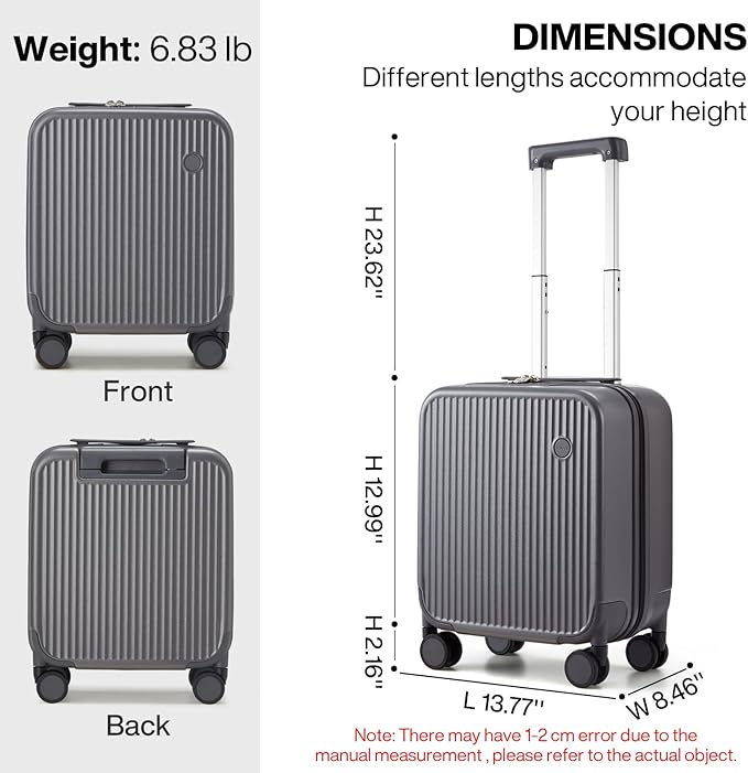 mixi Underseat Carry on Luggage 16 Inch Hardshell PC Suitcase with Spinner Wheels TSA Lock for Travel, Rock Gray