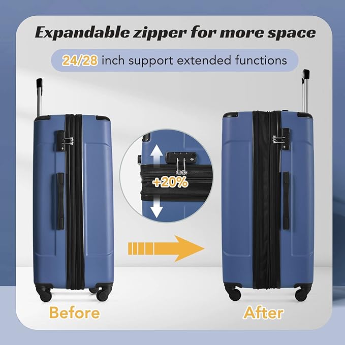 Merax 28 Inch Checked-Large Luggage with Wheels Aluminum Alloy Corner Hard Shell Suitcase TSA Luggage Suitcases for Travel Woman Men(Blue)