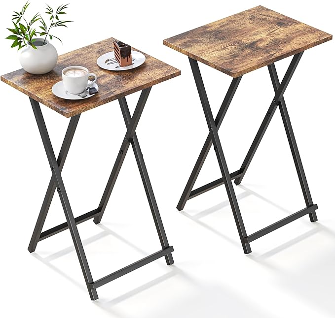 Foldable TV Trays, Small Folding Table, TV Trays Set of 2, TV Dinner Tray, Side Table for Bed, Couch, Portable Easy to Move, Brown