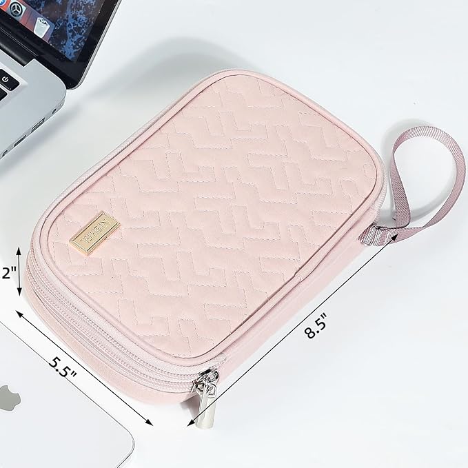 NISHEL Travel Cord Organizer Case, Double Layers Tech Electronic Bag, Essentials for Charger, Cable, Phone, Flash drive, Pink