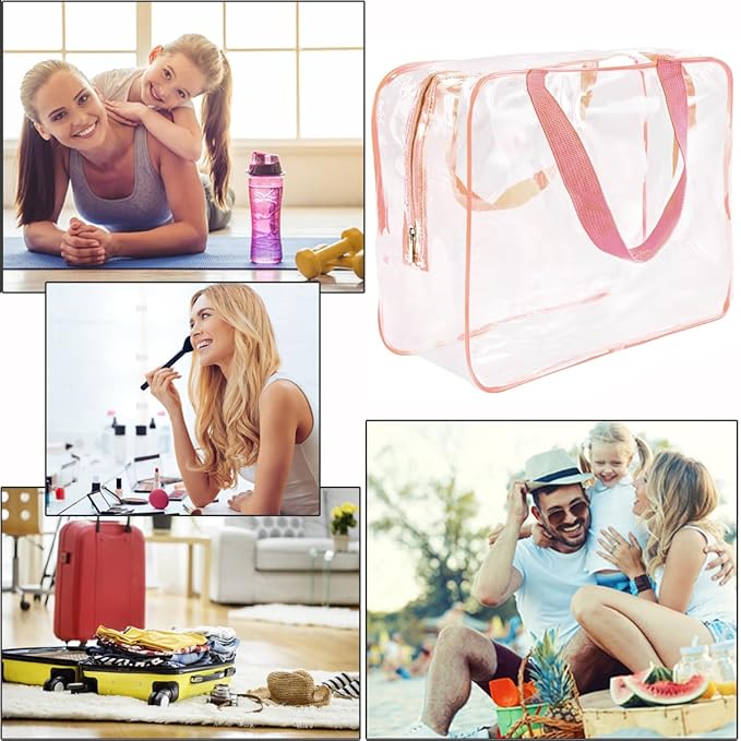 2Pcs Crystal Clear PVC Travel Toiletry Bag Kit for Women Men, Waterproof Vinyl Packing Organizer Storage Bags with Zipper Handle Straps, Cosmetic Pouch Carry on Airport Airline Compliant Bag Handbag