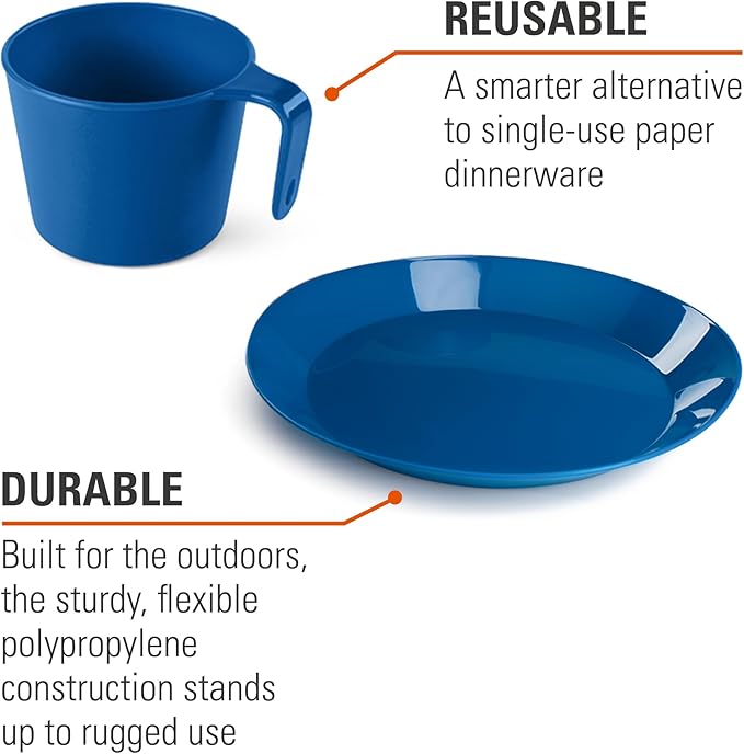 GSI Outdoors Cascadian 1 Person Table Set I 6-Piece Camping, Backpacking Mess Kit, Plastic BPA Free, Plate, Bowl, Mug, Cup & Cutlery Set