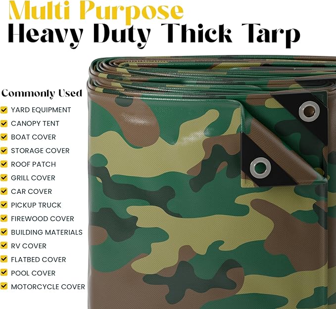 Core Tarps Extreme Heavy Duty 20 Mil Tarp Cover, Waterproof, UV Resistant, Rip and Tear Proof, Poly Tarpaulin with Reinforced Edges for Roof, Camping, Patio, Pool, Boat (Camouflage/Green 50′ X 50′)