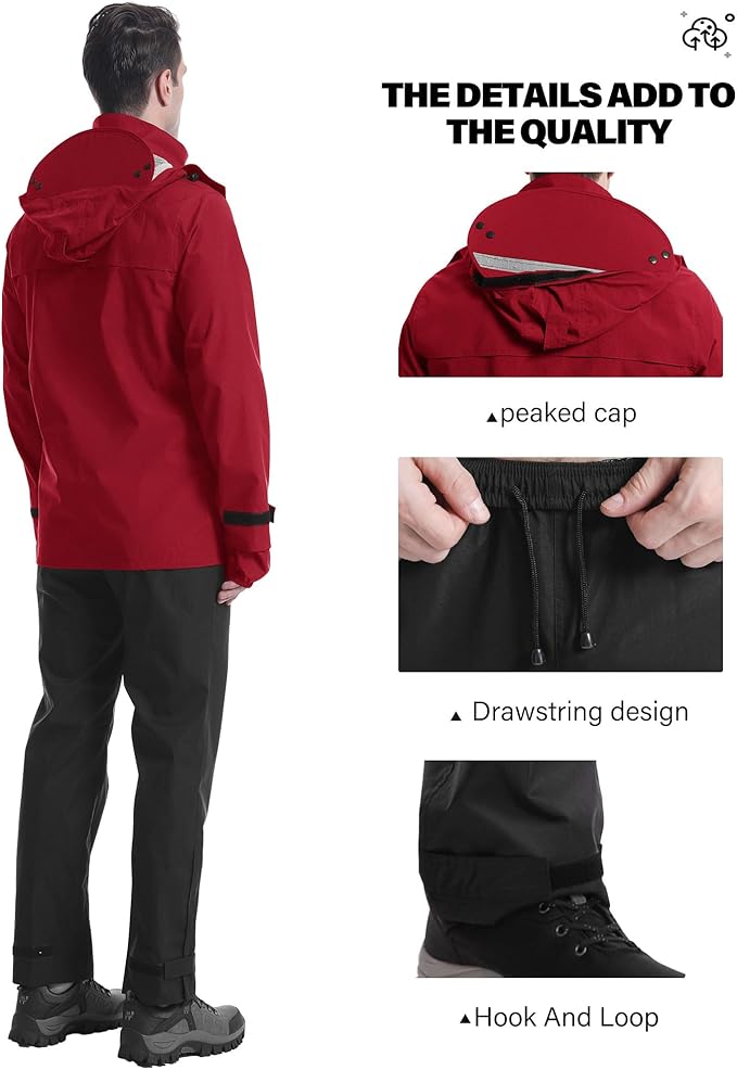 iCreek Rain Suit Waterproof Jacket with Pants 2 Pieces Breathable Lightweight Packable Raincoat with Hooded Rain Gear Unisex