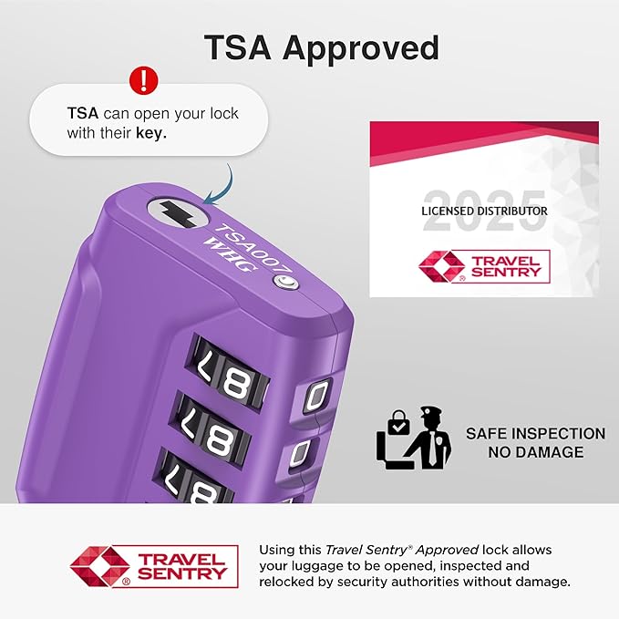 Puroma 2 Pack TSA Approved Luggage Locks, 4 Digit Combination Travel Locks Resettable Code Lock with Zinc Alloy Body for Suitcase, Toolbox, Backpack, Bag, Gym Locker (Purple)