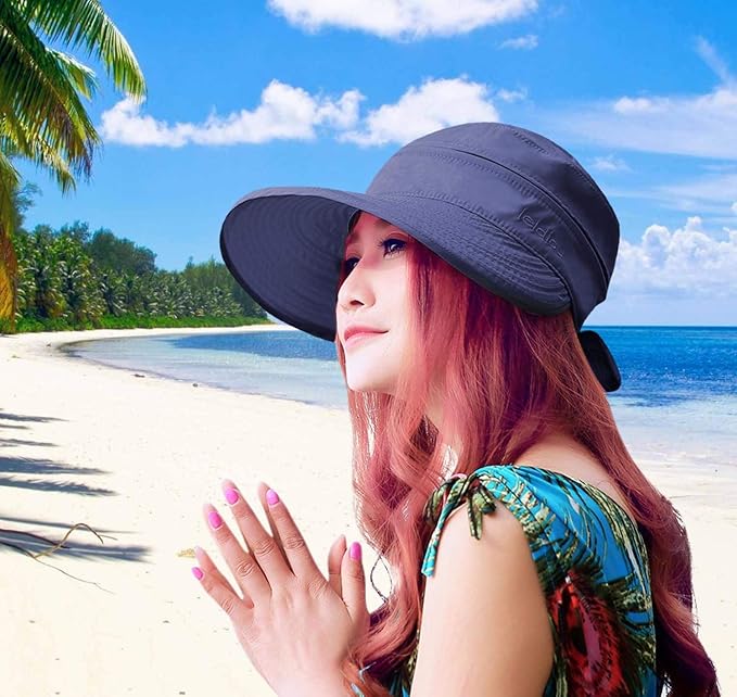 HINDAWI Sun Hats for Women with UV Protection Wide Brim Sun Hat Visor Summer Beach Outdoor Foldable Womens Cap
