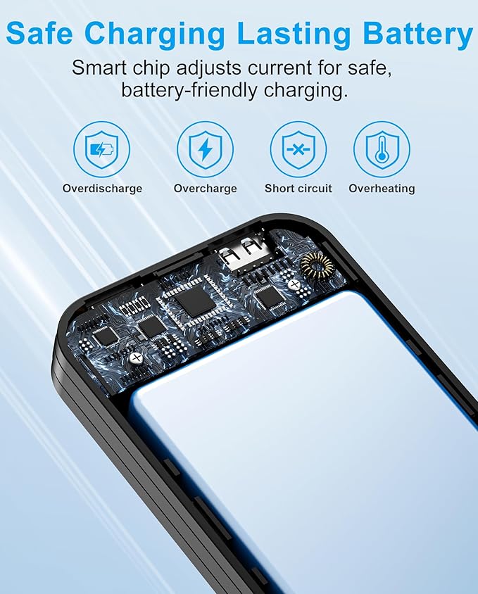 Portable Charger, 12000mAh 22.5W Type C Fast Charging Power Bank with Built-in Cables & Wall Plug, External Battery Bank with LED Display, Travel Essential Battery Pack for iPhone, iPad, Samsung Black