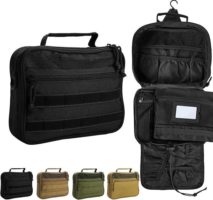 Travel Toiletry Bag for Men,Hanging Hook Toiletry Bag, Spacious Portable Organizer Dopp Kit Shaving Bag for Toiletries Makeup Accessories Tactical Essentials - Black