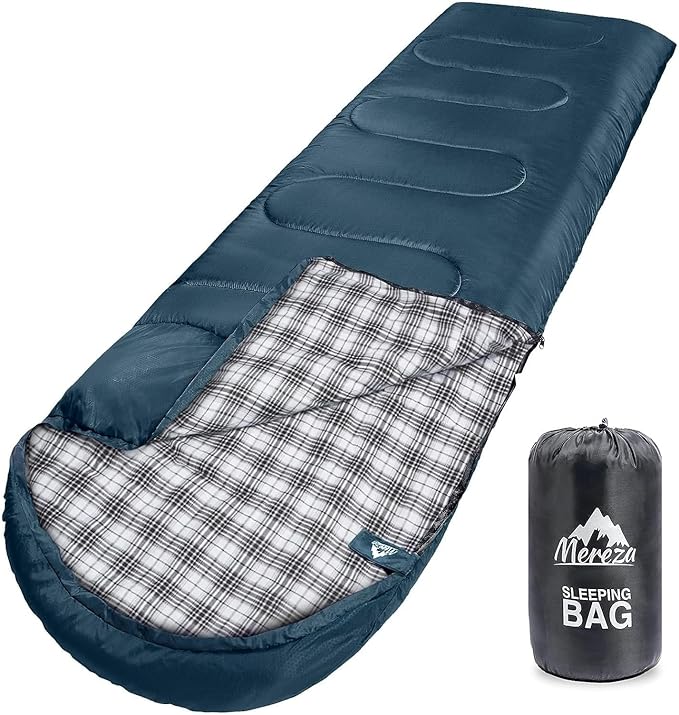 MEREZA Flannel Sleeping Bag for Adults XL, Large Wide Sleeping Bags for Camping Mens Warm Cotton Sleeping Bag 4 Season Warm & Cool Weather