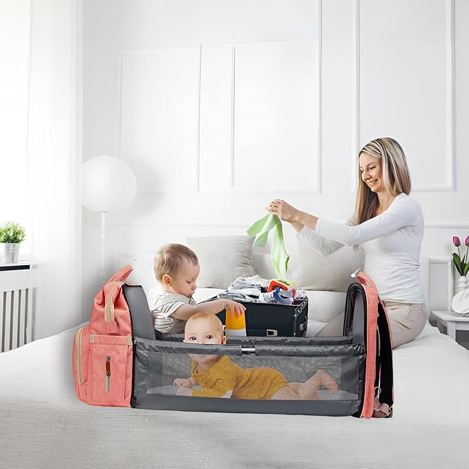 Diaper Bag Backpack with Changing Station Portable 3 in 1 Multifunction Backpack Travel mommy bag Stroller Pink