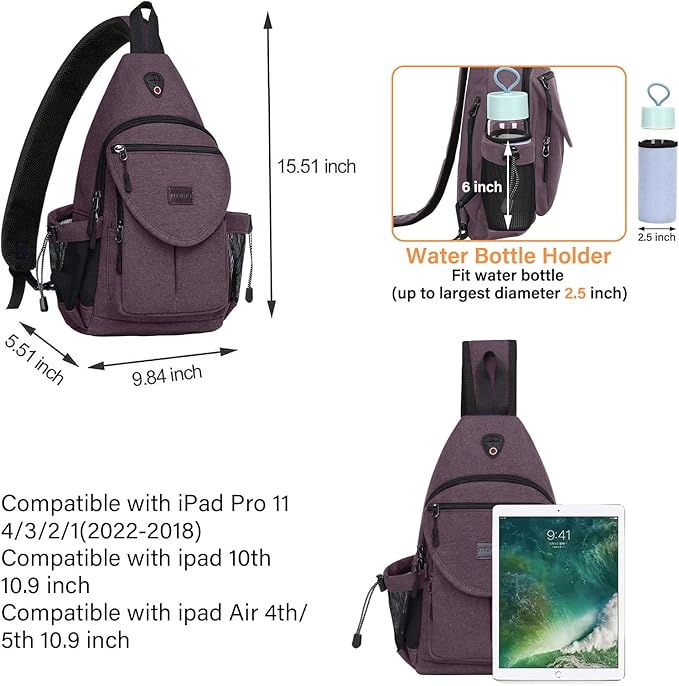 MOSISO Sling Backpack,Canvas Crossbody Hiking Daypack Bag with Anti-theft Pocket, Rose Brown