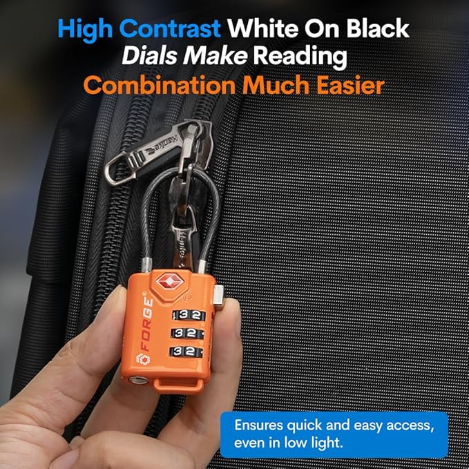 TSA Approved Cable Luggage Locks, Re-settable Combination with Alloy Body, Orange 4 Locks.