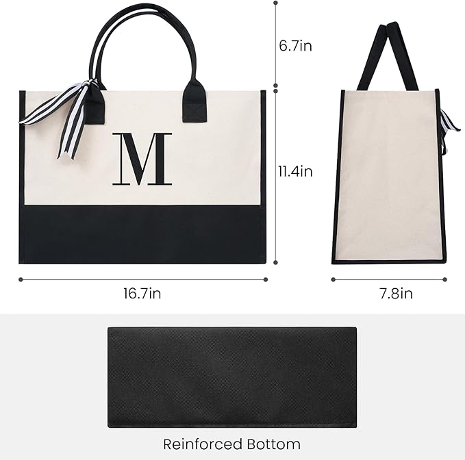 BAGAIL Initial Tote Bag, Personalized Birthday Gifts for Women, Teacher, Friends, Mom, Wedding, Monogrammed Beach Bag