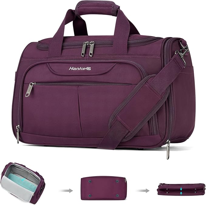 Hanke Underseat Carry On luggage Bags for Travel, Foldable Travel Bags for Women, Soft Lightweight Personal Item Travel Bag Small Carry On Bags for Airplanes, Travel Tote Bags for Women Men.（Purple）