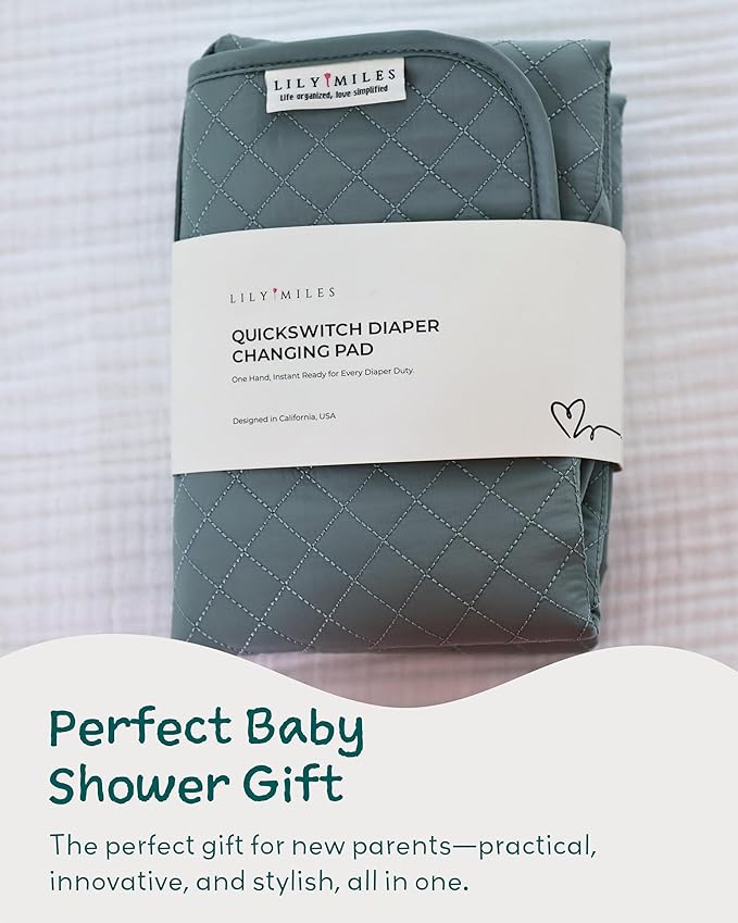 Lily Miles Baby Changing Pad Portable, Diaper Changing Mat with Magnetic Latches, Travel Pad for Diaper Bag, Baby Essentials, Wipeable & Waterproof Mat (Willow Green, Regular)