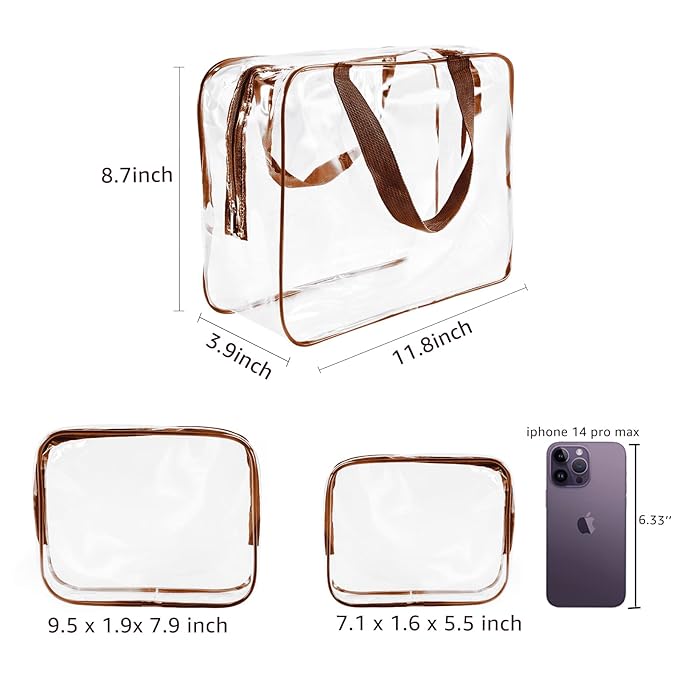 6Pcs Crystal Clear PVC Travel Toiletry Bag Kit for Women Men, Waterproof Vinyl Packing Organizer Storage Bags with Zipper Handle Straps, Cosmetic Pouch Carry on Airport Airline Compliant Bag Handbag