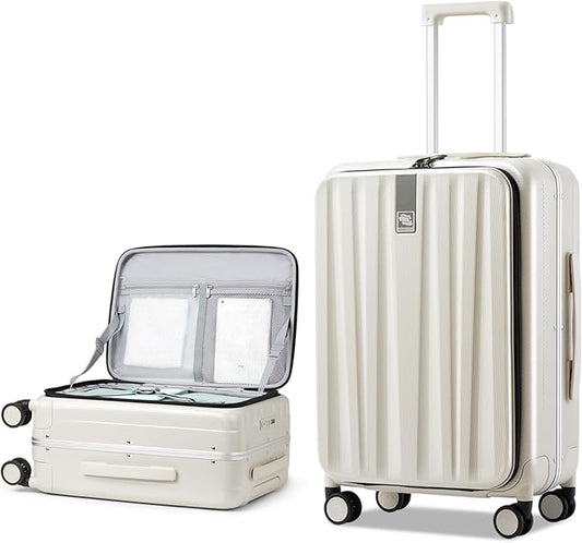 Hanke 26 Inch Large Luggage Suitcase Top Opening Aluminum Frame Travel Luggage Hard Shell Suitcases with Wheels for Woman Men.(Ivory white)