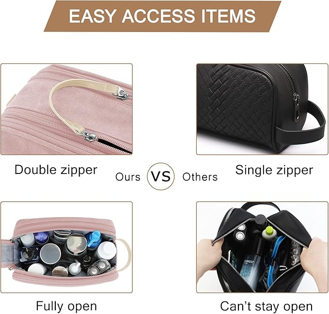 BAGSMART Toiletry Bag for Women, Cosmetic Makeup Bag Organizer, Travel Bag for Toiletries, Dopp Kit Water-resistant Shaving Bag for Accessories, Pink-Medium