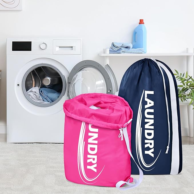 Sylfairy 2 Pack XL Laundry Bag with Strap,Heavy Duty Travel Laundry Bag,Rip-Stop Dirty Clothes Shoulder Bag with Drawstring,Easy Fit a Laundry Hamper or Basket Travel Essentials