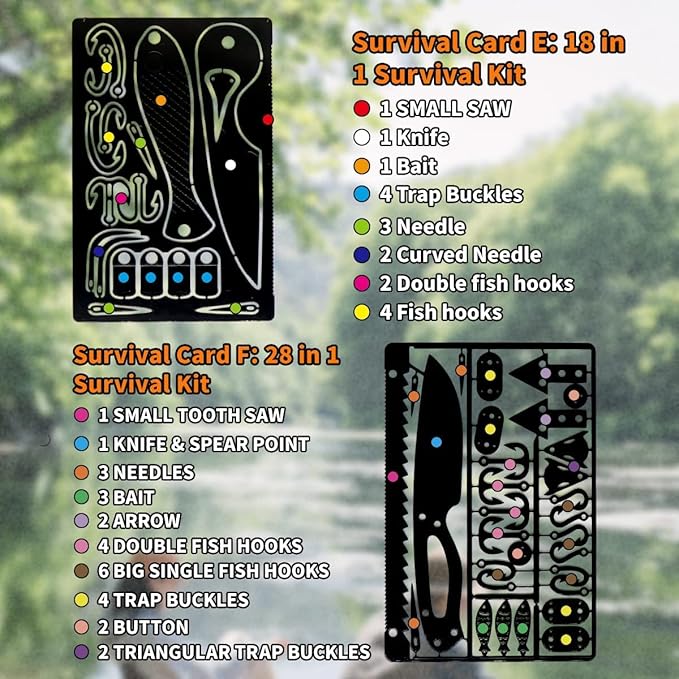 PSKOOK 12 Pcs Survival Multitool Card Emergency Camping Tool EDC Kit in Your Wallet Outdoor Hunting Fishing Hiking Gear