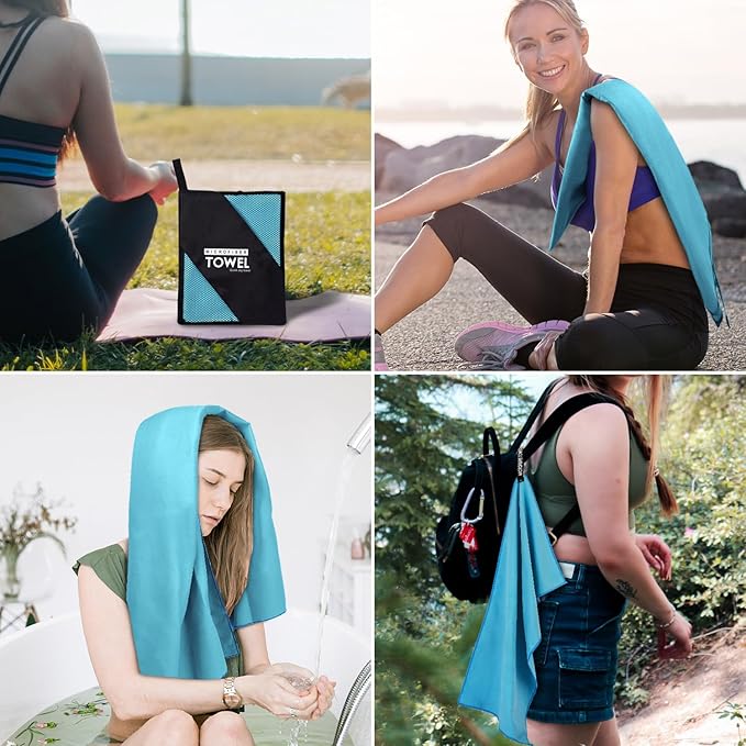 Microfiber Travel Towel, Soft Lightweight Quick Dry Towel, Super Absorbent Compact Travel & Sports & Beach Towels for Camping, Backpack, Gym, Swimming, Yoga, Hiking (L:24"×48" -Light Blue)