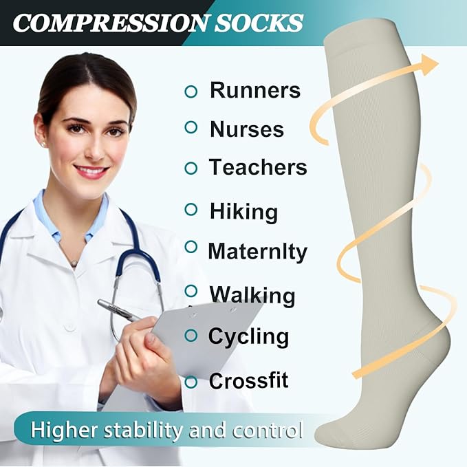 ACTINPUT 8 Pairs Compression Socks for Women & Men,Support Compression Stockings for Medical Running Athletic