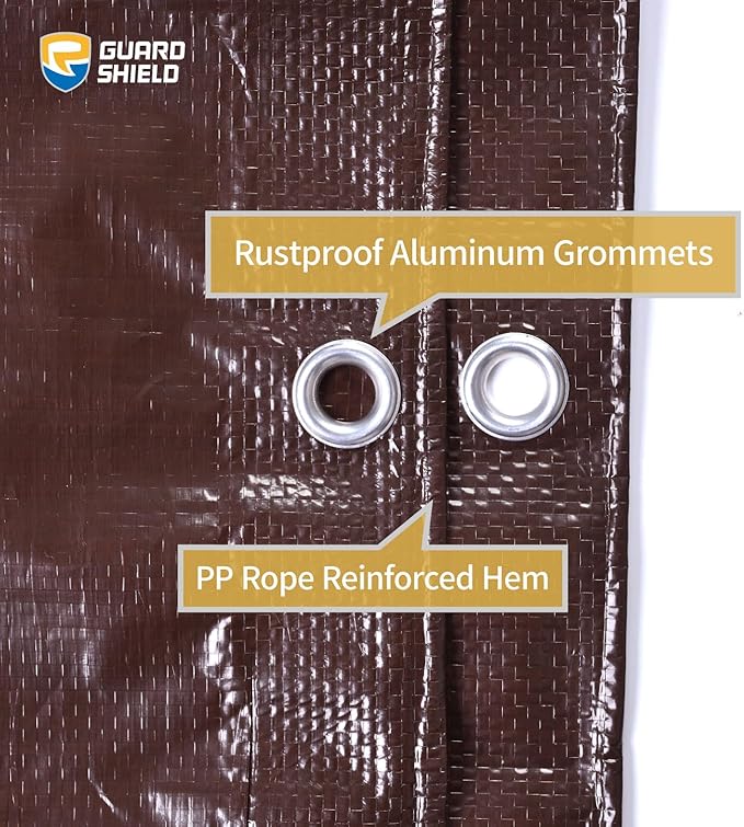 GUARD SHIELD Brown Tarp 20x20 Feet Waterproof Tarps Lightweight Camping Tarp Outdoor Multi Purpose Poly Cover 6mil