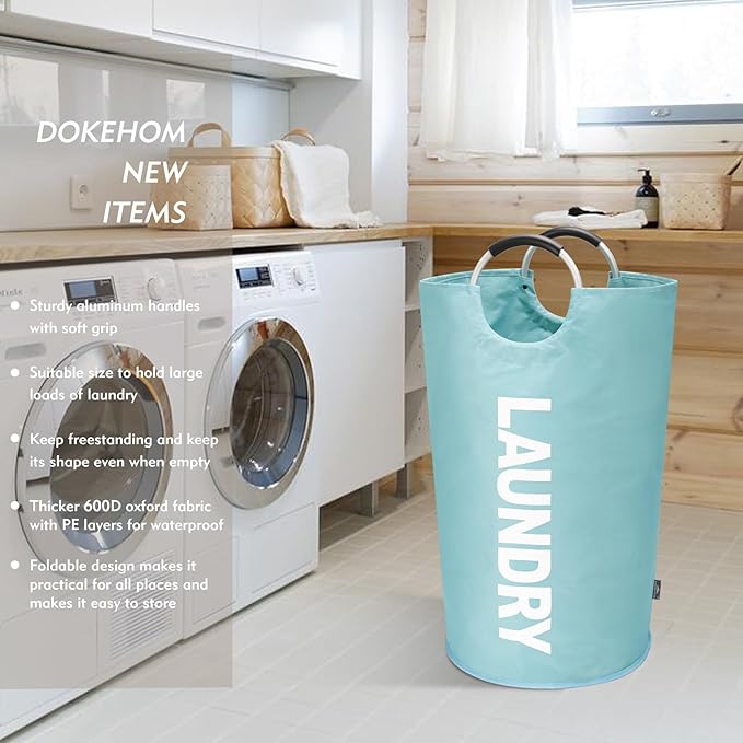 DOKEHOM 125L X-Large Collapsible Washing Laundry Basket Bag (7 Colors) for Bedroom, Fabric (Light Blue, XL)