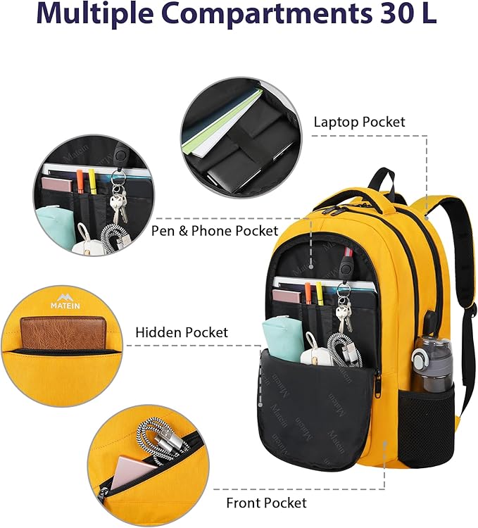 MATEIN 17 Inch Travel Backpack, Water Resistant Commute Work Carryon Bag with USB Charging Port & Luggage Sleeve, Fashion Large College Laptop Daypck, Warm Gifts Backpack for Men Women