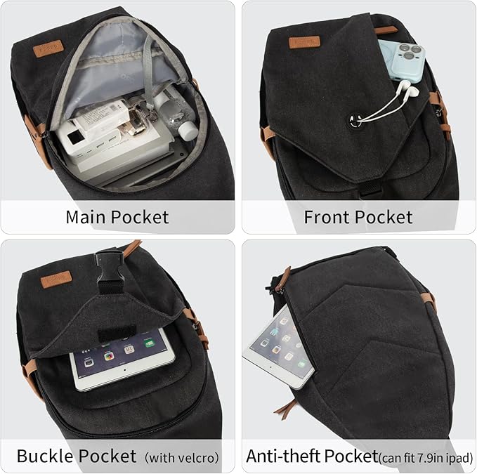 Sling Bag for Men, Crossbody Bag Men Anti Theft Crossbody Bag with Tunnel Lock Zipper Canvas Sling Backpack Travel