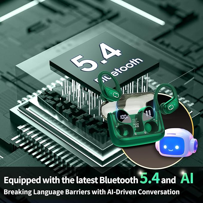 AI Translation Earbuds Real Time, 164 Language Translator Earbud 3-in-1 Bluetooth 5.4 Translator Earbuds with 6 Translation Modes, 75H Translators Headphones with APP for Travel Business, Dark Green