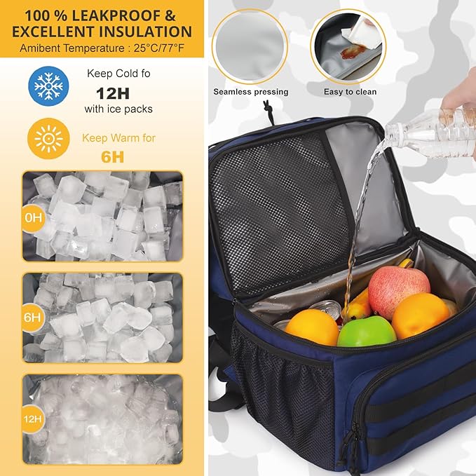 Tactical Double Deck Cooler Backpack for Men,Large Lunch Backpack with 2 Compartment,Soft Cooler Bag