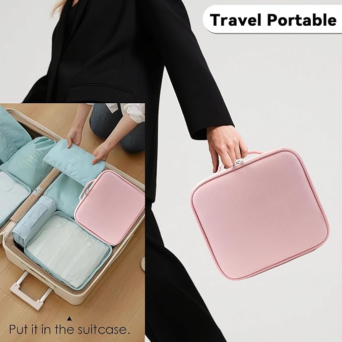 Travel Makeup Bag Makeup Cosmetic Train Case Organizer Portable Storage Bag with Adjustable Dividers for Cosmetics Makeup Brushes Toiletry Jewelry Pink