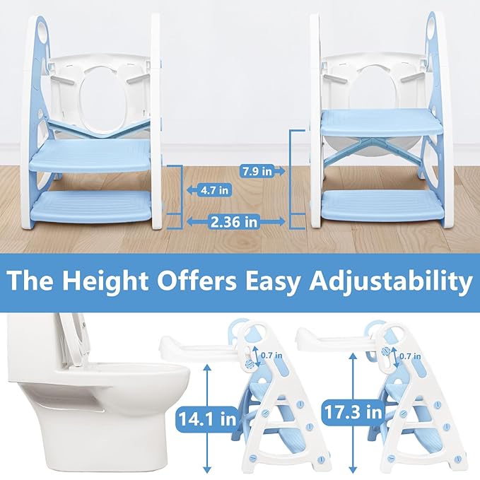 Potty Training Seat:2 in 1 Design Potty Seat for Toilet & Nursery Step Stool for Sink, Potty Training Toilet with Height Adjustable Ladder for Kids of All Ages (Arctic)