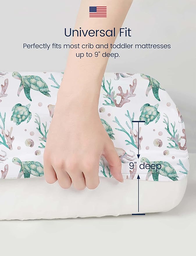 TotAha Crib Sheets for Boys Girls, Premium Soft Crib Mattress Fitted Sheet, Super Stretchy Jersey Knit Baby Sheets, Silky Comfort Baby Bed Sheets 28x52x9 Extra Deep Pocket, 2 Pack (Sea Animal)