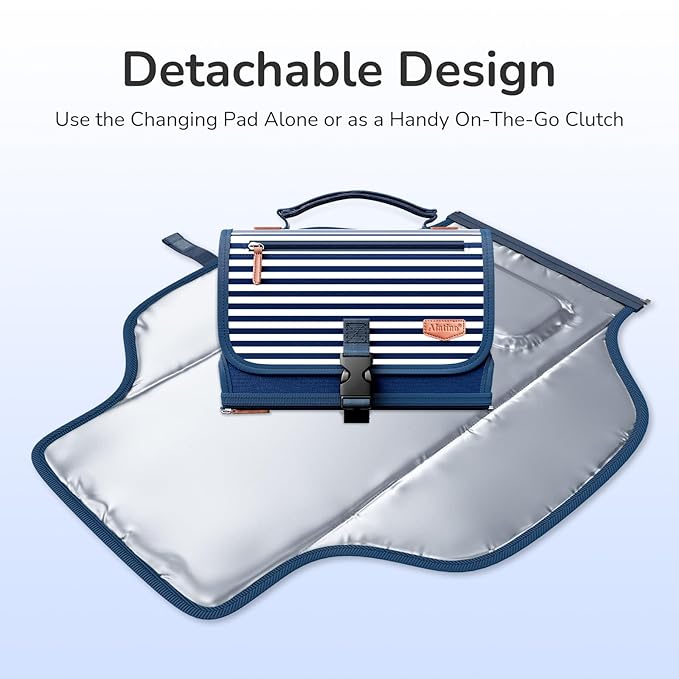 Portable Diaper Changing Pad for Baby, Detachable Travel Changing Pad with Baby Wipes Pocket, Gifts for Baby Shower, Newborn Girls and Boys (Navy)