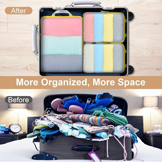 Lightweight Compression Packing Cubes for Suitcases, Compressible Expandable Travel Packing Organizer with Clear Toiletries and Backpack Bag, Travel Essentials for Carry on Luggage 7 Set